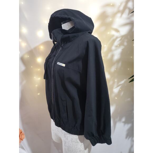 Roxy Vtg Y2K Hooded Batwing Dolman 3/4 Sleeve Zip Jacket Womens Size M Black - Picture 2 of 9